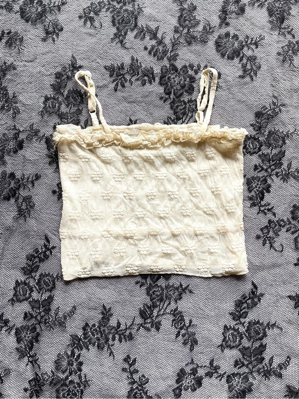 Cream Coquette Ruffled Crop Cami Top
